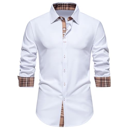 Herren Hemd Langarm Einfarbig Businesshemd Regular Fit Freizeithemd Elastisches Business Herren Hemd Langarm Regular Fit Kariert Blau Weiß Shirt Herren Weiß Langarmshirt Herren Baumwolle Set von Generisch