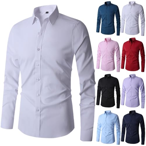 Herren Hemd Langarm Weiß Baumwolle - Herrenhemden Langarm Bügelfrei Comfort Fit Eng Unifarben Anzughemd Classic Baisc Freizeithemden Alltag Oberhemden Knitterfreies Arbeitshemd Thermohemd Trachtenhemd von Generisch