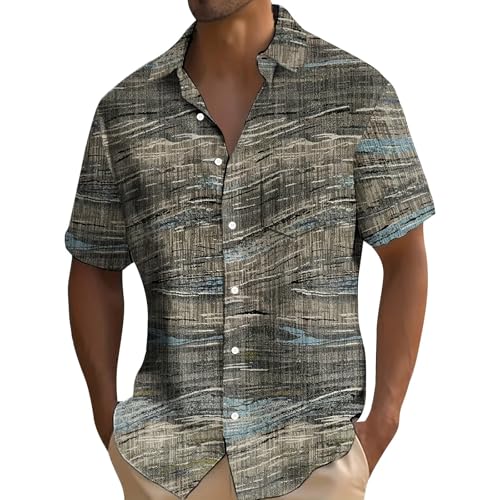Herren Hemd Traditioneller Retro-Stil SchnüRung Kurzarm Shirt Herrenhemd Freizeithemd Herrenhemden Sommer Regular Fit Leichtes Atmungsaktiv Und Nicht Stopfend Kariertes Flanellhemd von Generisch