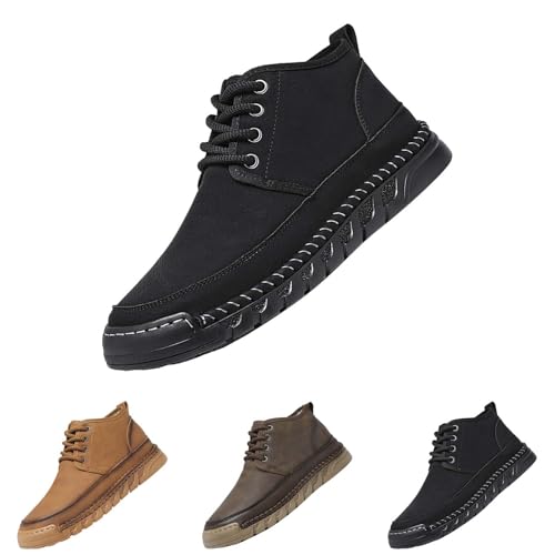 Herren Herbst Winter Stiefeletten, Wasserdicht KnöChel Boots, Klassischer Pu Rutschfeste Lederstiefel, Flache Trekkingstiefel, Fashion Freizeitschuhe, Outdoorschuhe High Top Sneakers Wanderschuhe von Generisch