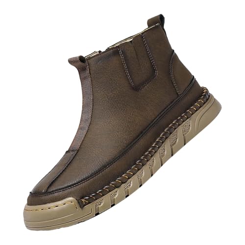 Herren Herbst Winter Stiefeletten, Wasserdicht KnöChel Boots, Klassischer Pu Rutschfeste Lederstiefel, Flache Trekkingstiefel, Fashion Freizeitschuhe, Outdoorschuhe High Top Sneakers Wanderschuhe von Generisch