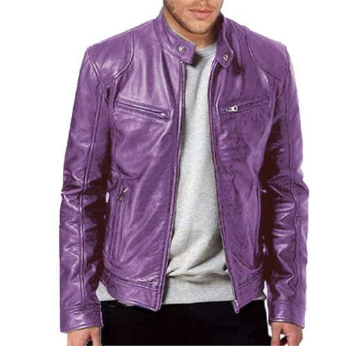 Herren Herbst und Winter Stehkragen Lederjacke Reißverschluss Kunstlederjacke Langarm Jacke Windbreaker Männer, violett, S Herren Herbst und Winter Stehkragen Lederjacke Reißverschluss Kunstlederjacke Langarm Jacke Windbreaker Männer, violett, S von Generisch
