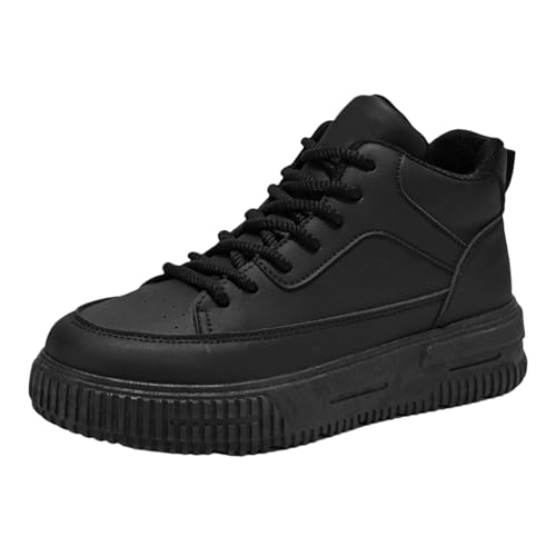 Herren High Top Sneaker Streetwear Mode Chunky Sole Casual Sneakers mit Schnürdesign PU Leder Knöchelstütze Gepolsterter Kragen rutschfeste Außensohle Leichte Bequeme Passform, Schwarz , 39 EU von Generisch