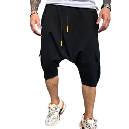 Herren Hippie Haremshose lockere Passform Yoga Hippie 3/4 Länge Hosenlänge konisch zulaufende Activewear Shorts Jogger Shorts mit mehreren Taschen Sommer Outdoor Sport Casual Smart Shorts M-XXL, von Generisch