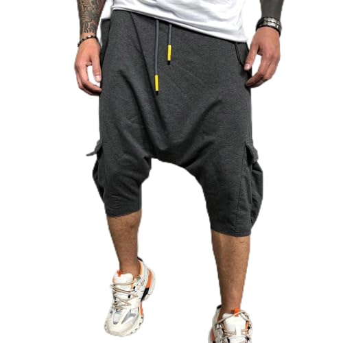 Herren Hippie Haremshose lockere Passform Yoga Hippie 3/4 Länge Hosenlänge konisch zulaufende Activewear Shorts Jogger Shorts mit mehreren Taschen Sommer Outdoor Sport Casual Smart Shorts M-XXL, von Generisch