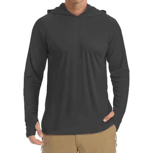 Herren Hoodie Einfarbig mit Kapuze Langarm Tshirt UPF 50+ UV Sonnenschutz Outdoor Sweatshirt Basic Kapuzenshirt Wandern Schnelltrocknend Funktionsshirt Slim Fit Sportshirt Angeln Outdoor Laufen von Generisch