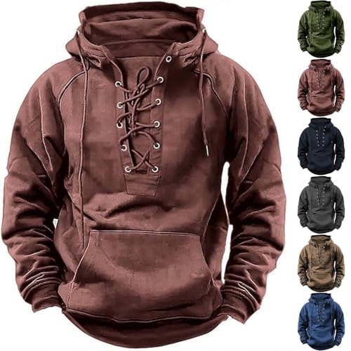 Herren Hoodies Casual Pullover Kapuzen-Sweatshirt Langarm Schnür-Hoody Tops mit Kängurutasche Retro Tactical Hoodies, grau, 3XL von Generisch