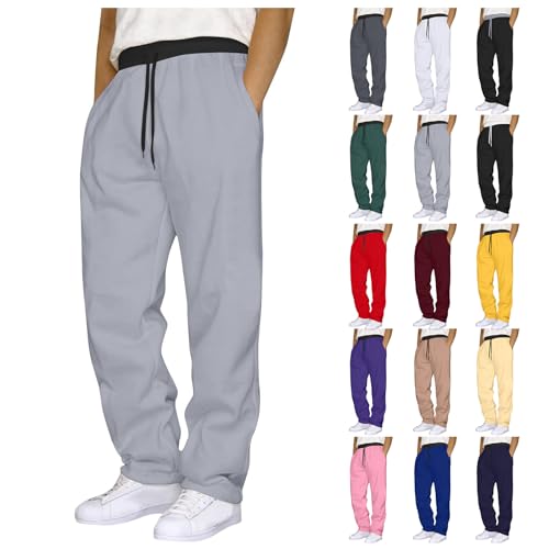 Herren Hose Jogginghose Sweatpant Freizeithose Sporthose Weite Bein Lang Sporthose Baumwolle Loose Fit Trainingshose Bequeme Laufhose mit Kordelzug und Taschen Einfarbig Fitness von Generisch