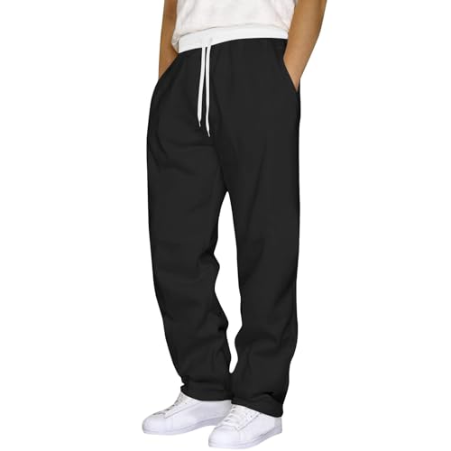 Herren Hose Jogginghose Sweatpant Freizeithose Sporthose Weite Bein Lang Sporthose Baumwolle Loose Fit Trainingshose Bequeme Laufhose mit Kordelzug und Taschen Einfarbig Fitness von Generisch