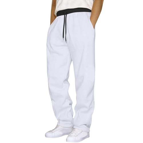 Herren Hose Jogginghose Sweatpant Freizeithose Sporthose Weite Bein Lang Sporthose Baumwolle Loose Fit Trainingshose Bequeme Laufhose mit Kordelzug und Taschen Einfarbig Fitness von Generisch