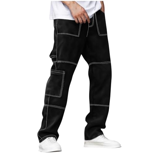 Herren Hose Lang Baggy Cargo Jogginghose Baumwolle Sporthose Elastische Taille Trainingshose Bequeme Gerades Bein Freizeithose Einfarbig Loose Fit Männer Outdoor Arbeitshosen Wanderhose von Generisch