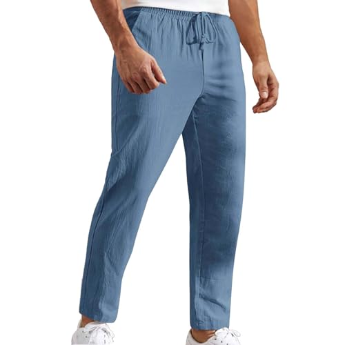 Herren Hosen Baumwolle Dünn Freizeithose Einfarbig Elastische Taille Geradem Bein Hose Baggy Atmungsaktiv Neun Minuten Hose Leichte Bequem Lang Sommerhose Alltag Freizeit Outdoorhose von Generisch