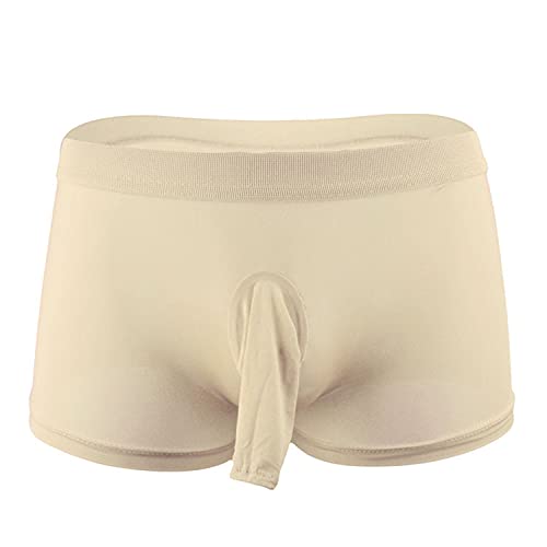 Herren Ice Silk Elephant Nose Boxershorts Bulge Pouch Atmungsaktive Weiche Unterwäsche Sexy Tanga-Unterhose Mit G-String (Freie Größe,Aprikose) von Generisch