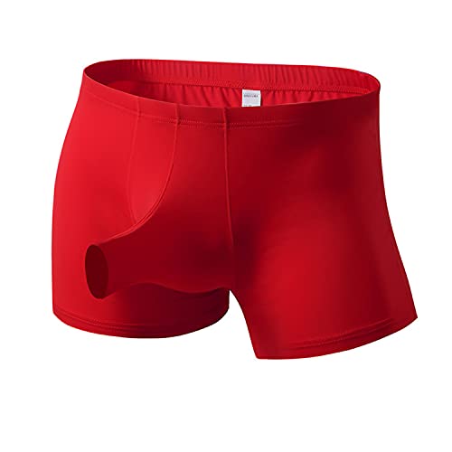 Herren Ice Silk Elephant Nose Boxershorts U Konvexe durchsichtige Weiche Unterwäsche Sexy Ausbuchtung Pouch G-String Tanga Unterhose (XL,Rot) von Generisch