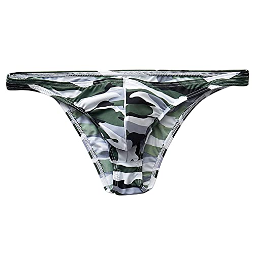 Herren Ice Silk Mini-Bikini-Slip Low Rise Print Thongs G-String Unterwäsche Sexy T-Back Tanga-Badeanzug Mit Ausbuchtungsbeutel (M,Grün) von Generisch