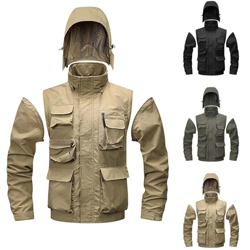 Herren-Jacke und Weste, abnehmbare Ärmel und Kapuze, Oberbekleidung, Windbreaker-Jacken, Herren-Wanderjacken mit Taschen, vielseitig und intelligent, leicht, mit Reißverschluss, Bergsteigen, Camping, von Generisch