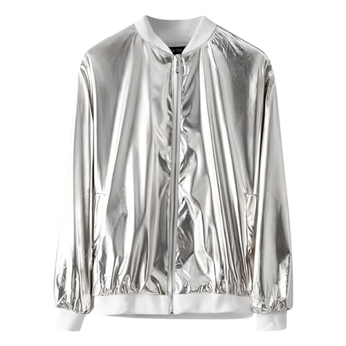 Herren-Jacken Glänzend Metallisch Strickjacke Atmungsaktiv Komfortabel Jacke Reißverschluss Winddicht Motorradjacke Freizeit Leichte Ohne Kapuze Sommerjacke mit Taschen Übergangsjacke Fleecejacke von Generisch