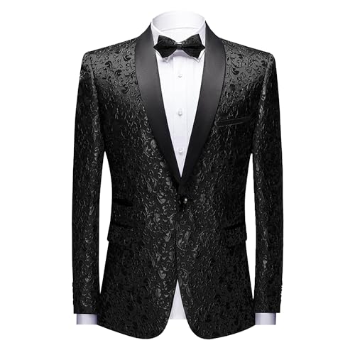 Herren-Jacquard-Abendessenanzug, Jacken, Abschlussball, Hochzeit, 1 Knopf, Smoking, Blazer, Sportmantel, Schwarz , XXL von Generisch