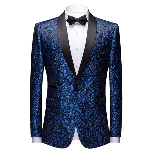Herren-Jacquard-Abendessenanzug, Jacken, Abschlussball, Hochzeit, 1 Knopf, Smoking, Blazer, Sportmantel, blau, 6XL von Generisch