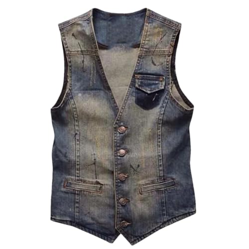 Herren-Jeans, Cowboy, Vintage, lässig, ärmellos, Lochmuster, 1, XL von Generisch