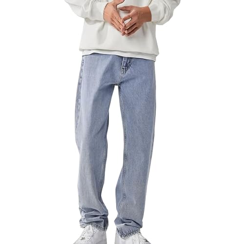 Herren Jeans Baggy Hip Hop Jeanshose Streetwear Skateboard Jeans Teenager Jungen Loose Fit Pants Classic Regular Hosen Herren Baggy Fit Jeans mit Knopfleiste Jeanshose Streetwear (Blue-1, XL) von Generisch