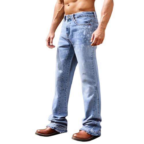 Herren Jeans Hose Mode Pluderhose Flare Chinohose Straight-Leg Jeanshose mit Taschen Casual Trousers Weitem Bein Japanisch Reisehose Freizeithose von Generisch