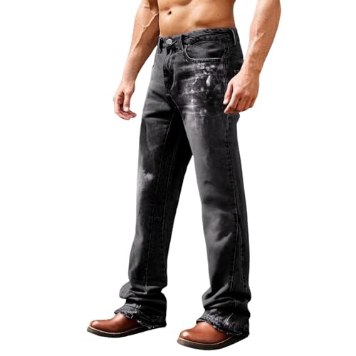 Herren Jeans Hose Mode Pluderhose Flare Chinohose Straight-Leg Jeanshose mit Taschen Casual Trousers Weitem Bein Japanisch Reisehose Freizeithose von Generisch