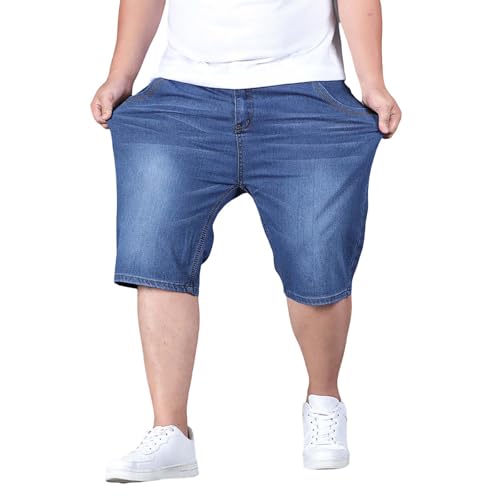 Herren-Jeans-Shorts, knielang, gerades Bein, Denim-Jeans, dehnbar, lässig, klassische Passform, Denim-Shorts mit Taschen, Vintage-Mode, große Jeans, hellblau, 4XL von Generisch