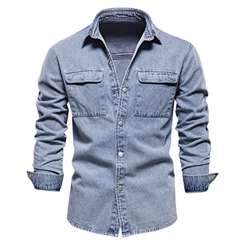 Herren Jeanshemd Freizeithemd Premium Denim Western Mit Einreiher Knopfleiste Stehkragen Männer Große Größen Top Atmungsaktive Lässig Hemd Daily Formell T-Shirt Longsleeve Baggy Shirts Herren Jeanshemd Freizeithemd Premium Denim Western Mit Einreiher Knopfleiste Stehkragen Männer Große Größen Top Atmungsaktive Lässig Hemd Daily Formell T-Shirt Longsleeve Baggy Shirts von Generisch