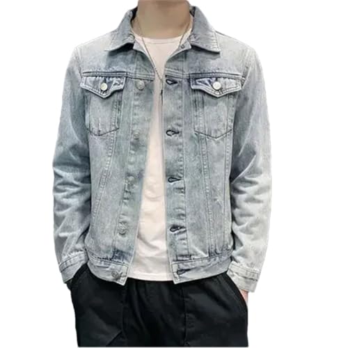 Herren-Jeansjacke, Knopfleiste, leicht, gerissen, mit Loch, lockere Ästhetik, Elatic, Herrenmode, Hellblaue Jacke, 3XL von Generisch