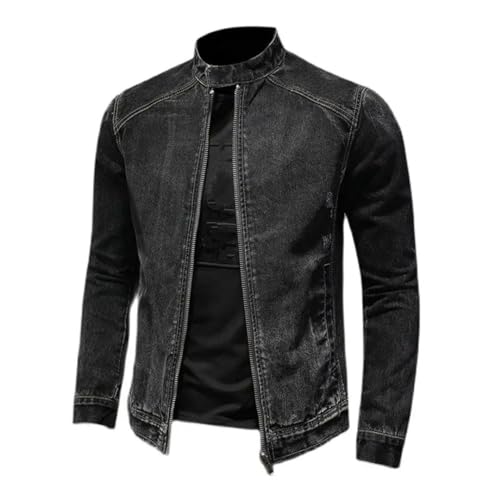 Herren-Jeansjacke, Stehkragen, Motorrad-Oberbekleidung, Baumwolle, Vintage-Jacke, Herren-Denim-Mantel, Schwarz , XL von Generisch