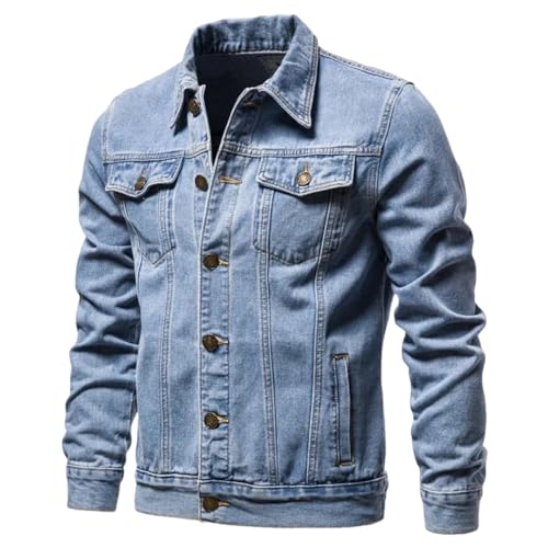 Herren Jeansjacke Herbst Mode Casual Knopf Stretch Denim Jacke, hellblau, 3XL von Generisch