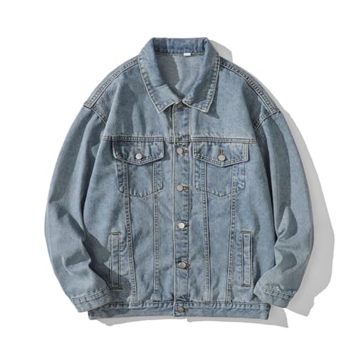 Herren Jeansjacke Retro Loose Revers Arbeitsjacke High Street und vielseitige Kleidung, blau, XL von Generisch