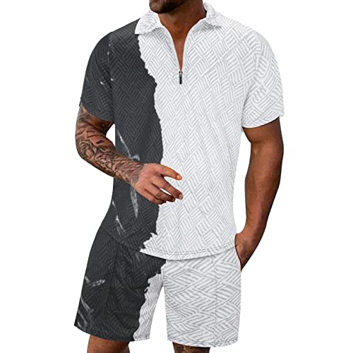 Generisch Herren Jogginganzug Sportanzug 2-Teiliges Outfit Sport Set Kurzarm StreifenspleißEn Pullover Sommer Freizeit Freizeit Kurze DüNne Sets Sport Anzug Herren Jogginghose von Generisch