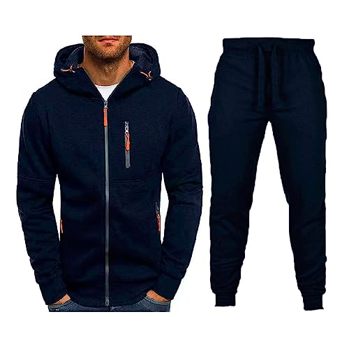 Herren Jogginganzug Sportanzug Fitness Jogging Traininganzug Freizeitanzug Fitnessanzug Gym Basic Design Jacke Hose Kapuze Sport Gym Männer Jogging Anzughose Herren Set Für Sohn/Freund/Ehemann von Generisch