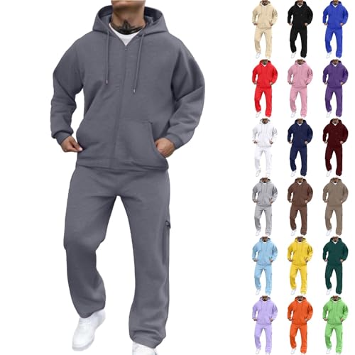 Herren Jogginganzug Trainingsanzug Einfarbig Hoodie Mit Kapuze Langarm Mit Taschen Hausanzug 2-Teilig Kapuzenpullover Baumwolle Gym Warm Tracksuit Klassisch Hip Hop Sportanzug von Generisch