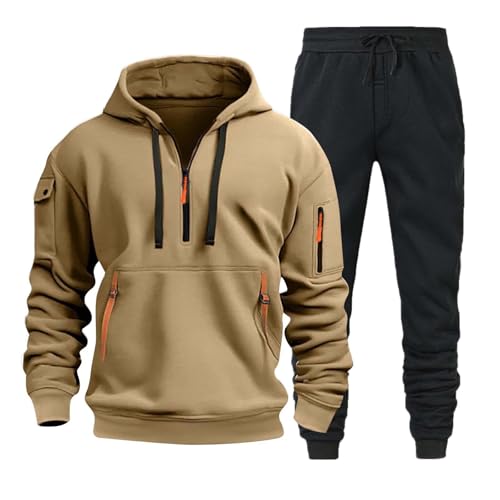 Herren Jogginganzug Trainingsanzug Sportanzug Hausanzug mit 1/4 Reißverschluss mit Kapuze Trainingsanzug Set Herren Langarm Oversize Sportanzug Einfarbig Tracksuit Warm Jogginganzug Sportsachen von Generisch