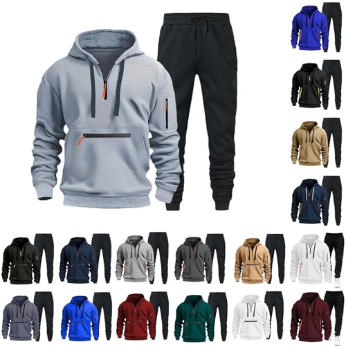 Herren Jogginganzug Trainingsanzug Sportanzug Hausanzug mit 1/4 Reißverschluss mit Kapuze Trainingsanzug Set Herren Langarm Oversize Sportanzug Einfarbig Tracksuit Warm Jogginganzug Sportsachen von Generisch