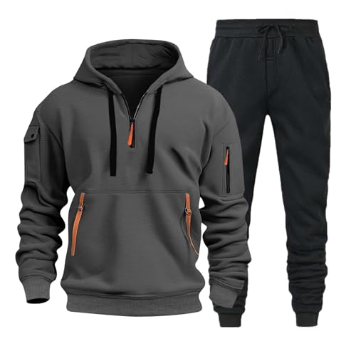 Herren Jogginganzug Trainingsanzug Sportanzug Hausanzug mit 1/4 Reißverschluss mit Kapuze Trainingsanzug Set Herren Langarm Oversize Sportanzug Einfarbig Tracksuit Warm Jogginganzug Sportsachen von Generisch