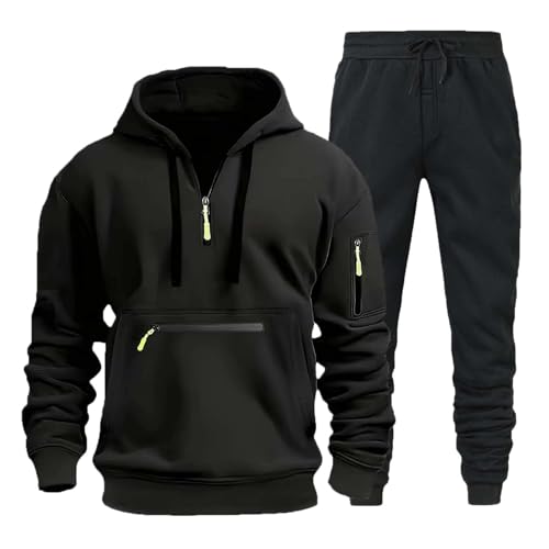 Herren Jogginganzug Trainingsanzug Sportanzug Hausanzug mit 1/4 Reißverschluss mit Kapuze Trainingsanzug Set Herren Langarm Oversize Sportanzug Einfarbig Tracksuit Warm Jogginganzug Sportsachen von Generisch