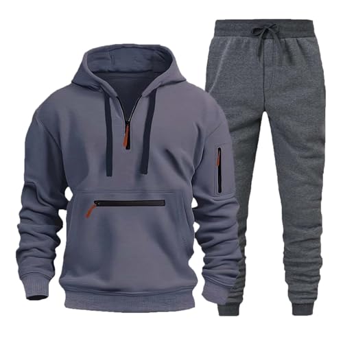 Herren Jogginganzug Trainingsanzug Sportanzug Hausanzug mit 1/4 Reißverschluss mit Kapuze Trainingsanzug Set Herren Langarm Oversize Sportanzug Einfarbig Tracksuit Warm Jogginganzug Sportsachen von Generisch