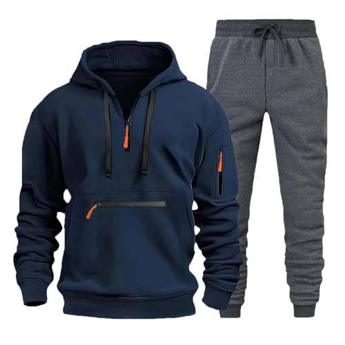 Herren Jogginganzug Trainingsanzug Sportanzug Hausanzug mit 1/4 Reißverschluss mit Kapuze Trainingsanzug Set Herren Langarm Oversize Sportanzug Einfarbig Tracksuit Warm Jogginganzug Sportsachen von Generisch