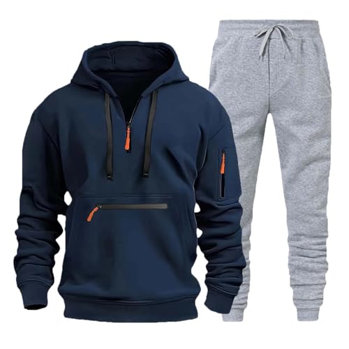 Herren Jogginganzug Trainingsanzug Sportanzug Hausanzug mit 1/4 Reißverschluss mit Kapuze Trainingsanzug Set Herren Langarm Oversize Sportanzug Einfarbig Tracksuit Warm Jogginganzug Sportsachen von Generisch