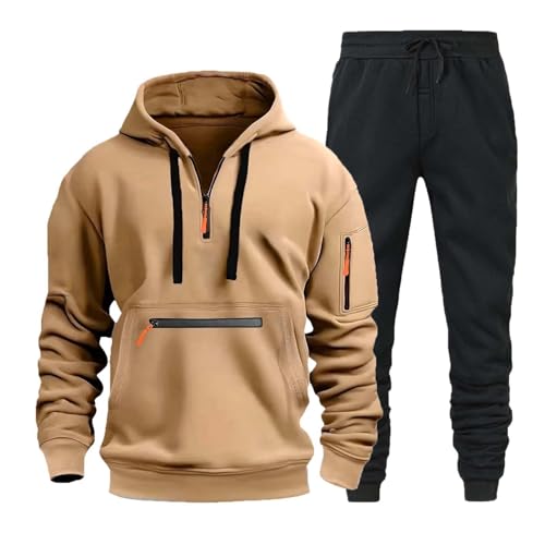 Herren Jogginganzug Trainingsanzug Sportanzug Hausanzug mit 1/4 Reißverschluss mit Kapuze Trainingsanzug Set Herren Langarm Oversize Sportanzug Einfarbig Tracksuit Warm Jogginganzug Sportsachen von Generisch