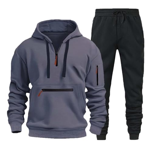 Herren Jogginganzug Trainingsanzug Sportanzug Hausanzug mit 1/4 Reißverschluss mit Kapuze Trainingsanzug Set Herren Langarm Oversize Sportanzug Einfarbig Tracksuit Warm Jogginganzug Sportsachen von Generisch