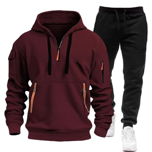 Herren Jogginganzug Trainingsanzug Sportanzug Hausanzug mit 1/4 Reißverschluss mit Kapuze Trainingsanzug Set Herren Langarm Oversize Sportanzug Einfarbig Tracksuit Warm Jogginganzug Sportsachen von Generisch