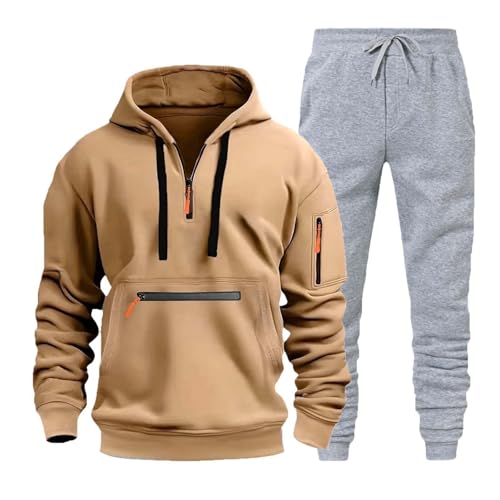 Herren Jogginganzug Trainingsanzug Sportanzug Hausanzug mit 1/4 Reißverschluss mit Kapuze Trainingsanzug Set Herren Langarm Oversize Sportanzug Einfarbig Tracksuit Warm Jogginganzug Sportsachen von Generisch