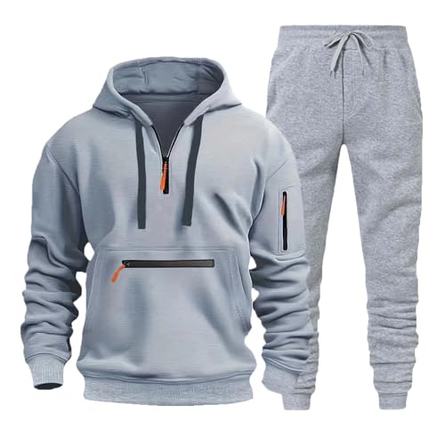 Herren Jogginganzug Trainingsanzug Sportanzug Hausanzug mit 1/4 Reißverschluss mit Kapuze Trainingsanzug Set Herren Langarm Oversize Sportanzug Einfarbig Tracksuit Warm Jogginganzug Sportsachen von Generisch