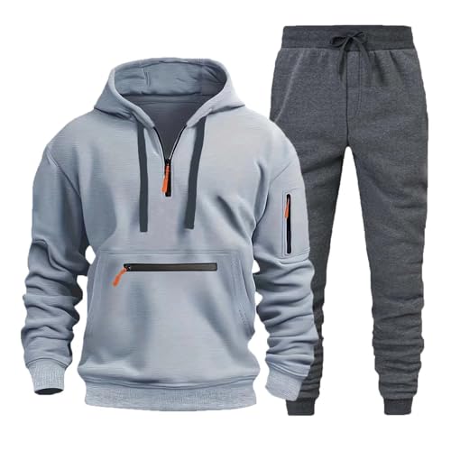 Herren Jogginganzug Trainingsanzug Sportanzug Hausanzug mit 1/4 Reißverschluss mit Kapuze Trainingsanzug Set Herren Langarm Oversize Sportanzug Einfarbig Tracksuit Warm Jogginganzug Sportsachen von Generisch