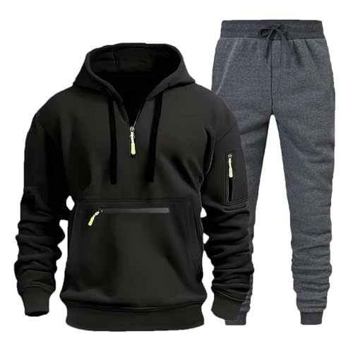 Herren Jogginganzug Trainingsanzug Sportanzug Hausanzug mit 1/4 Reißverschluss mit Kapuze Trainingsanzug Set Herren Langarm Oversize Sportanzug Einfarbig Tracksuit Warm Jogginganzug Sportsachen von Generisch
